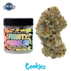 Buy Fruity Pebbles premium cannabis flower with dense frosty buds, colourful trichomes, and sweet tropical aroma